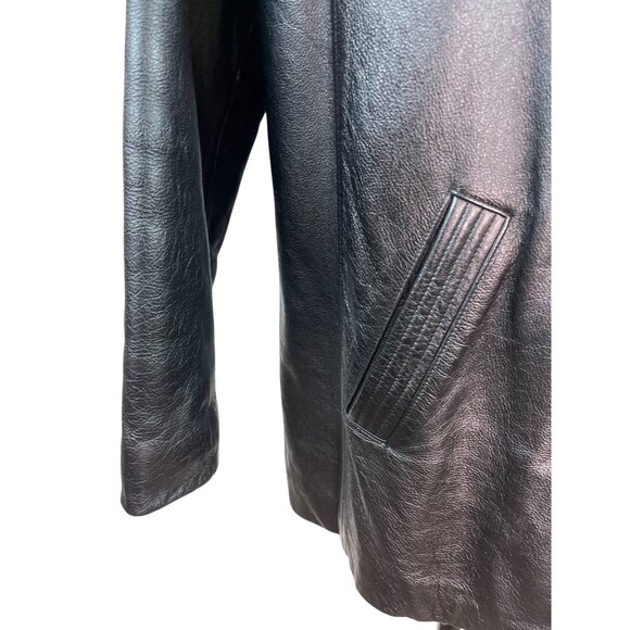 Modern Essential Mens Black Leather Button-Up Jacket Mid-Length Size XL - Picture 5 of 8
